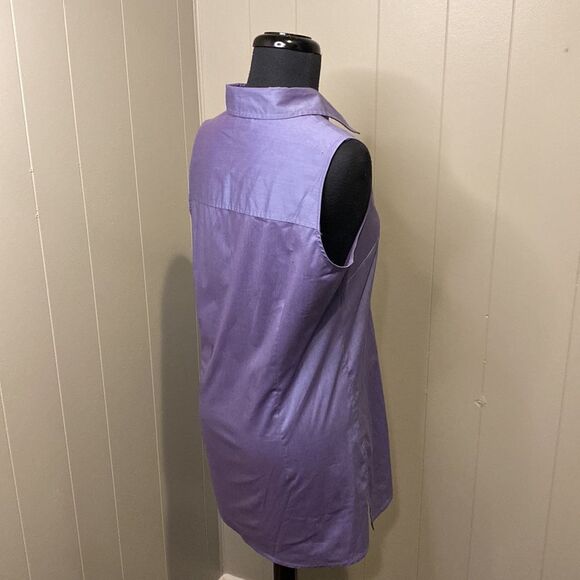 NY&Co Medium Sleeveless Blouse Tunic Collar City Stretch Chest Pocket Button Up - Picture 3 of 6